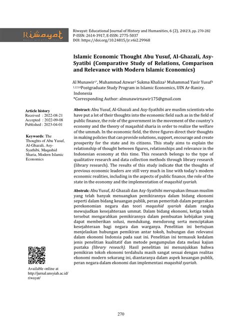 Pdf Islamic Economic Thought Abu Yusuf Al Ghazali Asy Syatibi