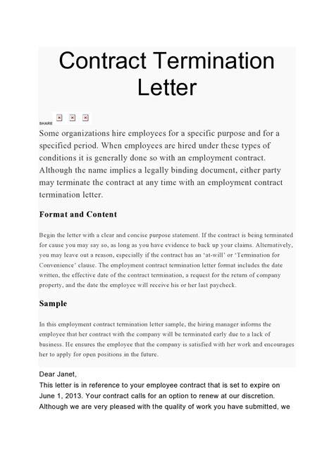 30 Day Notice Contract Termination Letter Template