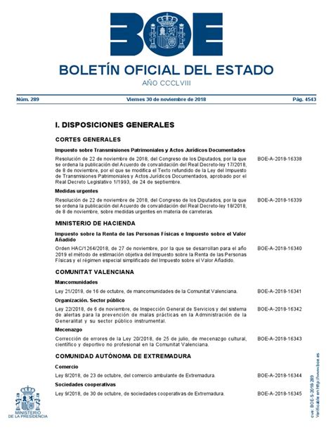 Boletín Oficial Del Estado I Disposiciones Generales España