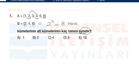 9 Sınıf Matematik Soru Çözümleri Kümeler Test 3 Soru 1 Youtube