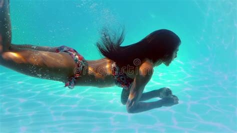 Brunette Swimming Underwater In The Pool Stock Video Video Of Female Sunlight