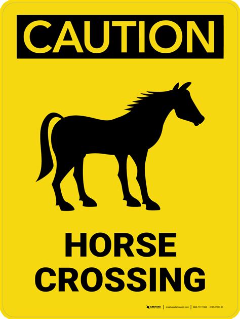 Caution Horse Crossing With Icon Portrait Wall Sign