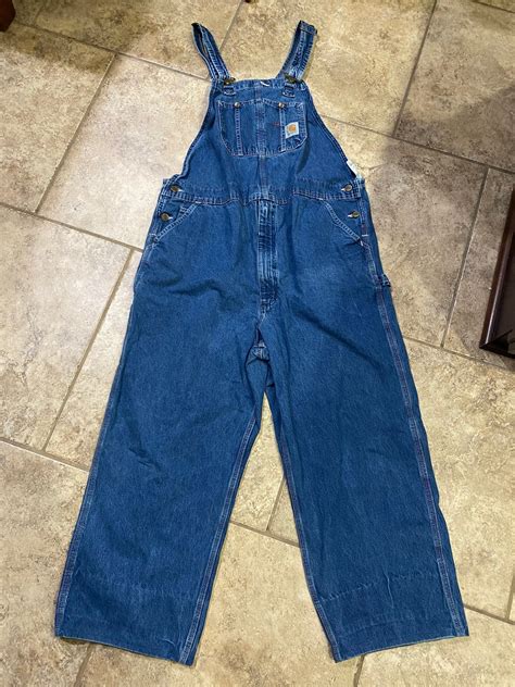 Carhartt R07 Dst Denim Blue Carpenter Farmer Bib Overalls 44 X Etsy