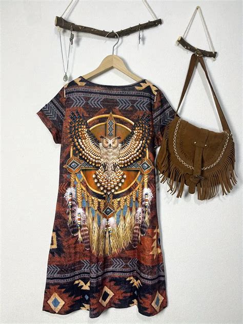 Aztec Print Dress Vintage V Neck Short Sleeve Western Style Temu