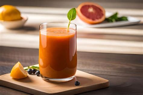 Un Vaso De Jugo Con Una Pieza De Fruta Foto Premium