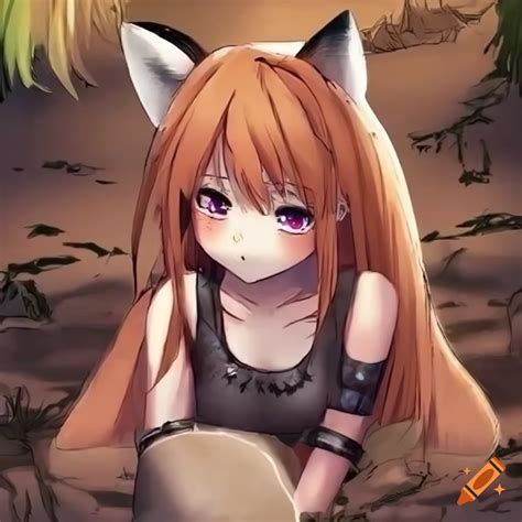 Appropriate Anime Fox Girl Playing In The Mud Realistic Anime Cute