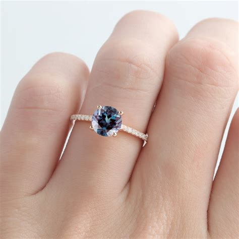 K Solid Rose Gold Round Cut Mm Alexandrite Engagement Ring Etsy Uk