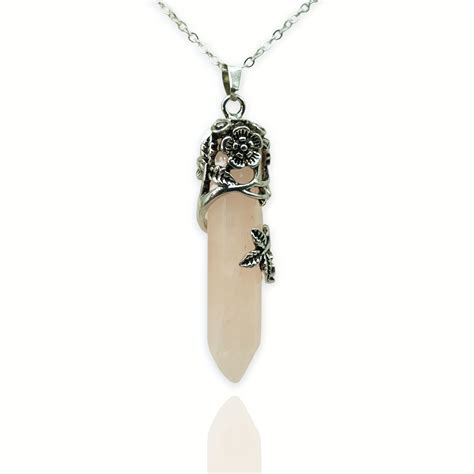 1pc Hexagonal Crystal Necklace Natural Prism Stone Pendant Flower