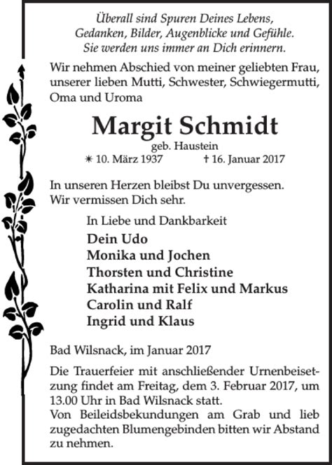 Traueranzeigen Von Margit Schmidt Trauer Nordkurier