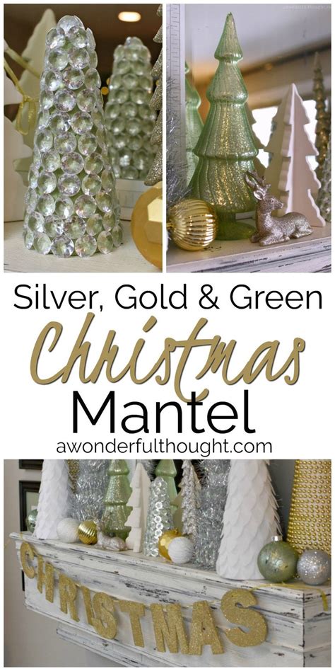 Silver Gold And Green Christmas Mantel Gold Christmas Decorations