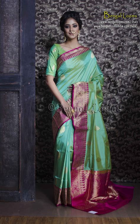 Pure Handloom Katan Silk Banarasi Saree In Sea Green And Magenta