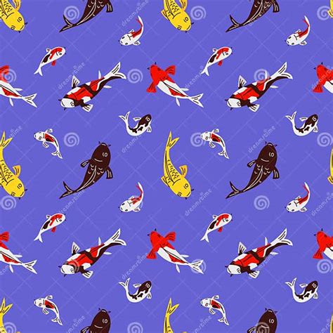 Koi Fish Seamless Pattern On Blue Background Stock Vector