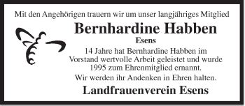 Traueranzeigen Von Bernhardine Habben Nordwest Trauer De