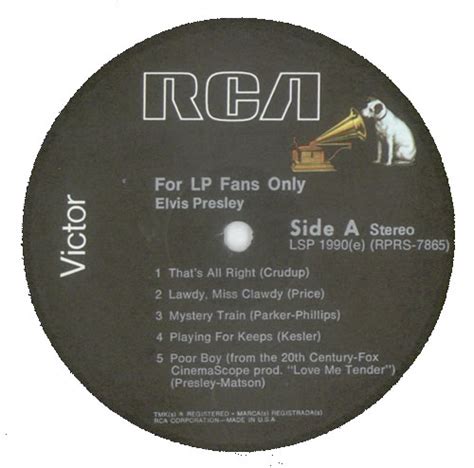 Elvis Presley For Lp Fans Only Black Rca Label Usa Vinyl Lp Record