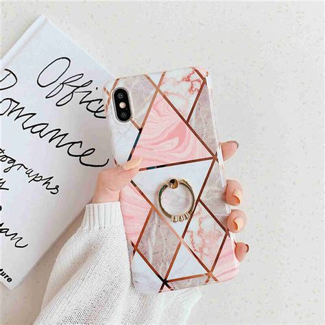 Dteck Shockproof Slim Girl Women Ring Stand Holder Marble Silicone