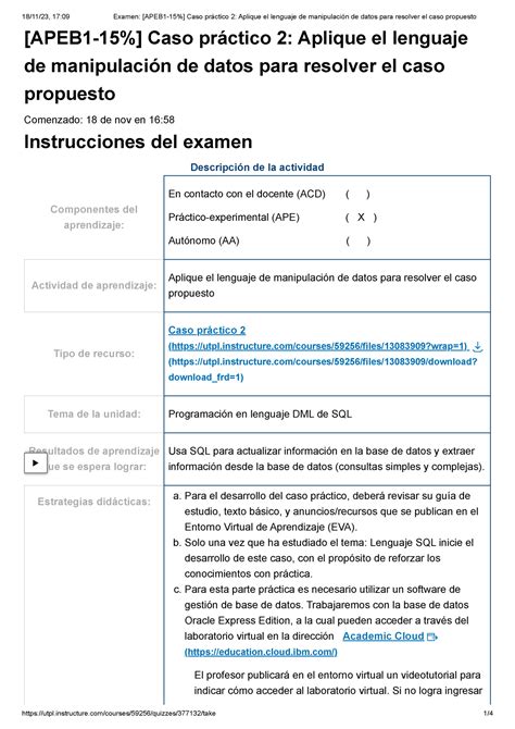 APEB 1 15 Caso práctico 2 Aplique el lenguaje de manipulación de