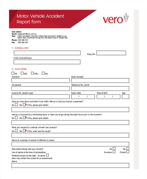 Motor Vehicle Accident Report Form Template Business Design Layout