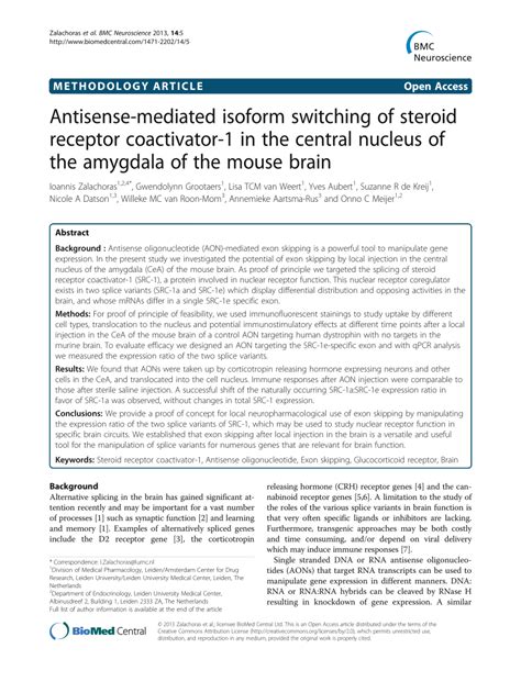 Pdf Antisense Mediated Isoform Switching Of Steroid Receptor