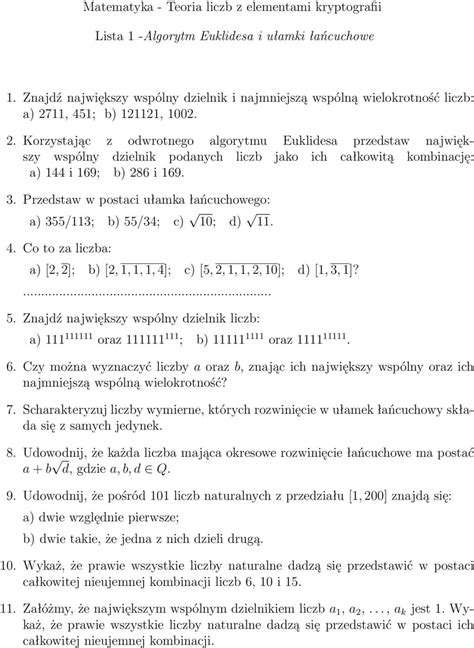 Matematyka Teoria Liczb Z Elementami Kryptografii Lista Algorytm