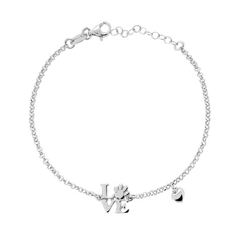 Bracciale Catena Rolo Diamantata Con Scritta Love Cuore Pendente E