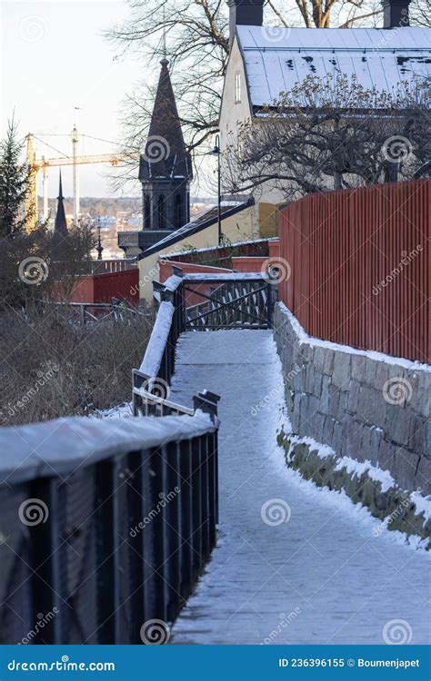 Wooden Walking Path in Stockholm, Skinnarviksberget. Hilltop Spot with Scenic City Views Stock ...