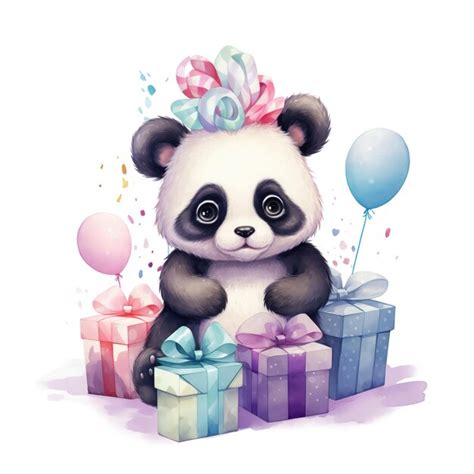 Premium AI Image Watercolor Panda With Hot Air Balloon Illustration For Baby Shower Themes And