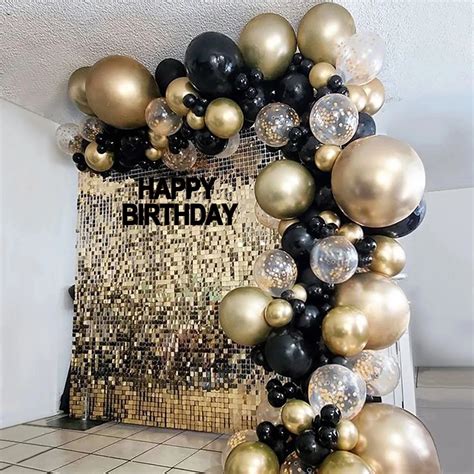 Kit De Ballons En Arc Noir Et Or Guirlande Avec Confettis D Corations