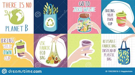 Eco Friendly Banners With Zero Waste Lifestyle Tips Stock Vector