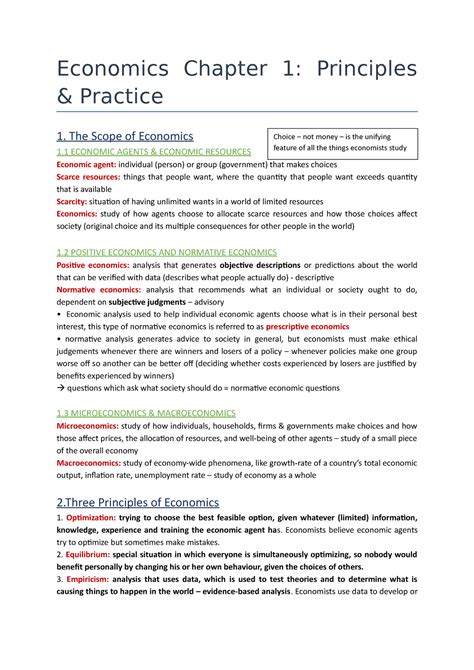 Economics Chapter 1 The Scope Of Economics 1 Economic Agents