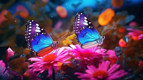 Premium AI Image Two Butterfly On Flowers Generative AI