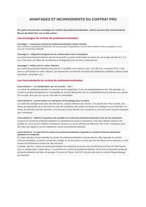 Calaméo Avantages Et Inconvenients Du Contrat Pro