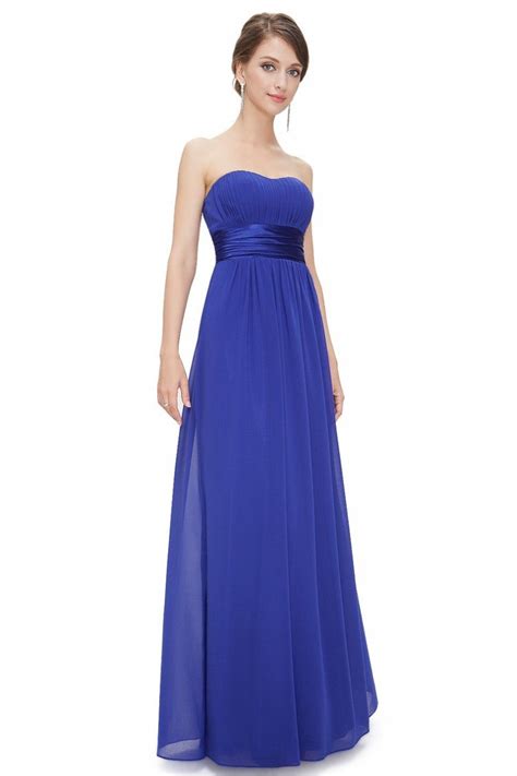 Strapless Ruched Bust Royal Blue Chiffon Long Bridesmaid Dress