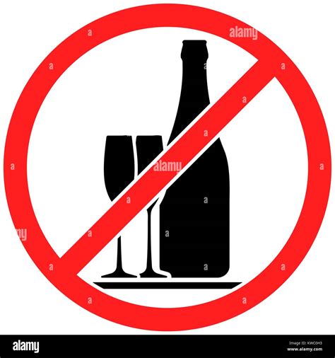 Prohibition Sign Icon No Drinking Alcohol With Bottle And Pair Of Wine