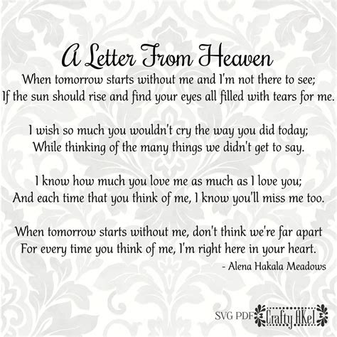 A Letter From Heaven Poem Bereavement Mourning Grief | Etsy