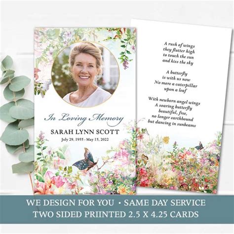 Butterfly Themed Mass Cards Customized With Your Poem And Photo