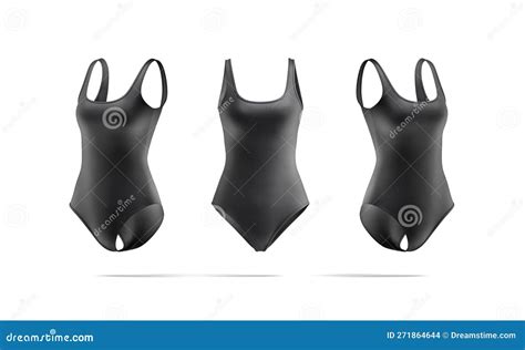 Blank Black One Piece Swimsuit Mockup Front And Side View Stock