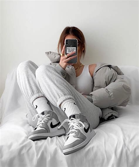 Gray Outfit Mirror Selfie And Nike Sneakers Shoes Image 8537526 On