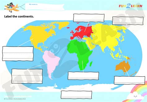 Label The Continents Free Worksheet 7 Continents Song Fun2learn