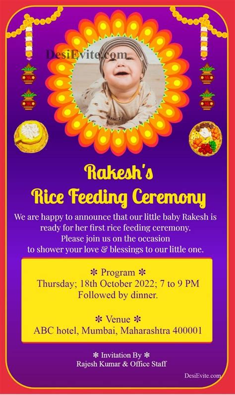 Traditional Rice Feeding Ceremony Invitation Card