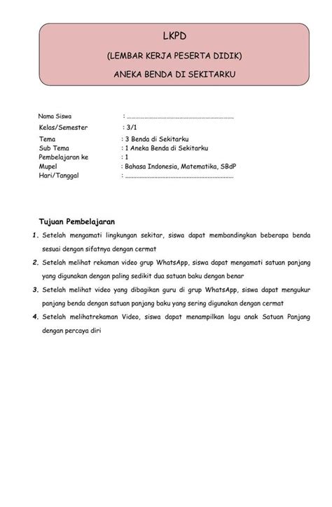 Lkpd Kelas Tema Subtema Pembelajaran Worksheet Lembar Kerja