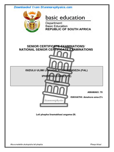 Nsc Fal Isizulu Grade 12 May June 2023 P2 And Memo Pdf Languages Of