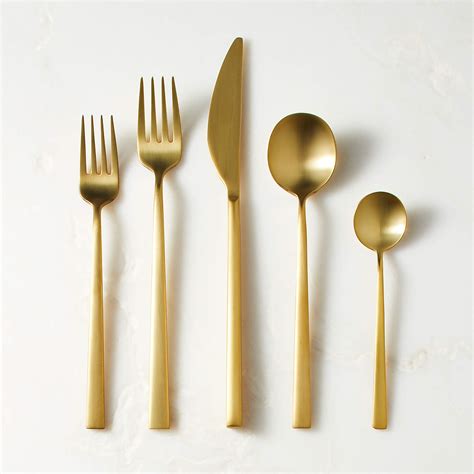 Galileo 5 Piece Brushed Gold Flatware Set Reviews Cb2 Canada