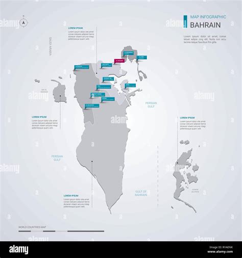 Bahrain Vector Map With Infographic Elements Pointer Marks Editable