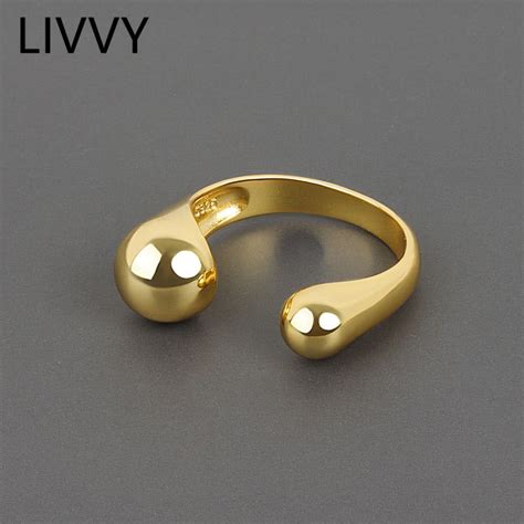 Livvy Silver Color Double Ball Beads Geometry Open Adjustable Ring For