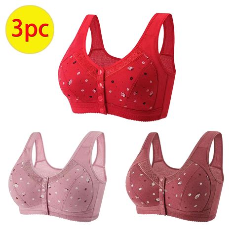 Nslgxd 3 Pc Front Closure Bra For Women No Underwire Support Bralettes Plus Size Push Up