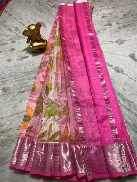 Mangalagiri Pure Pattu By Cotton Big Border Ikkat Katari Pattu