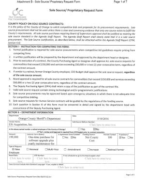 Fillable Online Attachment B Sole Source Proprietary Request Form