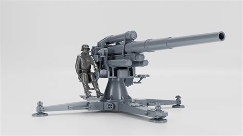 Archivo 3D Cañón antiaéreo 88mm Flak 18 2 Tripulantes Alemania WW2