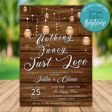 Printable Rustic Wood And Lights Nothing Fancy Just Love Invitation