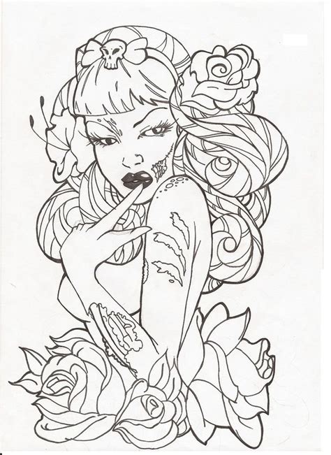 Sexy Pin Up Girl Coloring Pages Adult Sketch Coloring Page